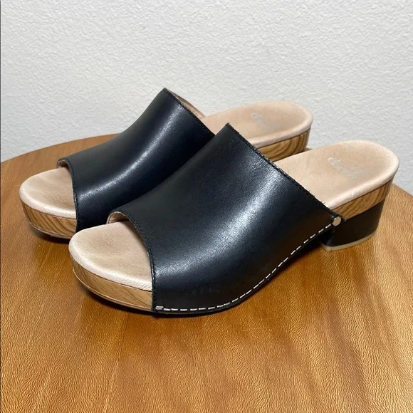 Dansko Maci Leather Slip On Clog Platform Sandals Black & Tan Size 37 (US 6.5-7) - Picture 6 of 16